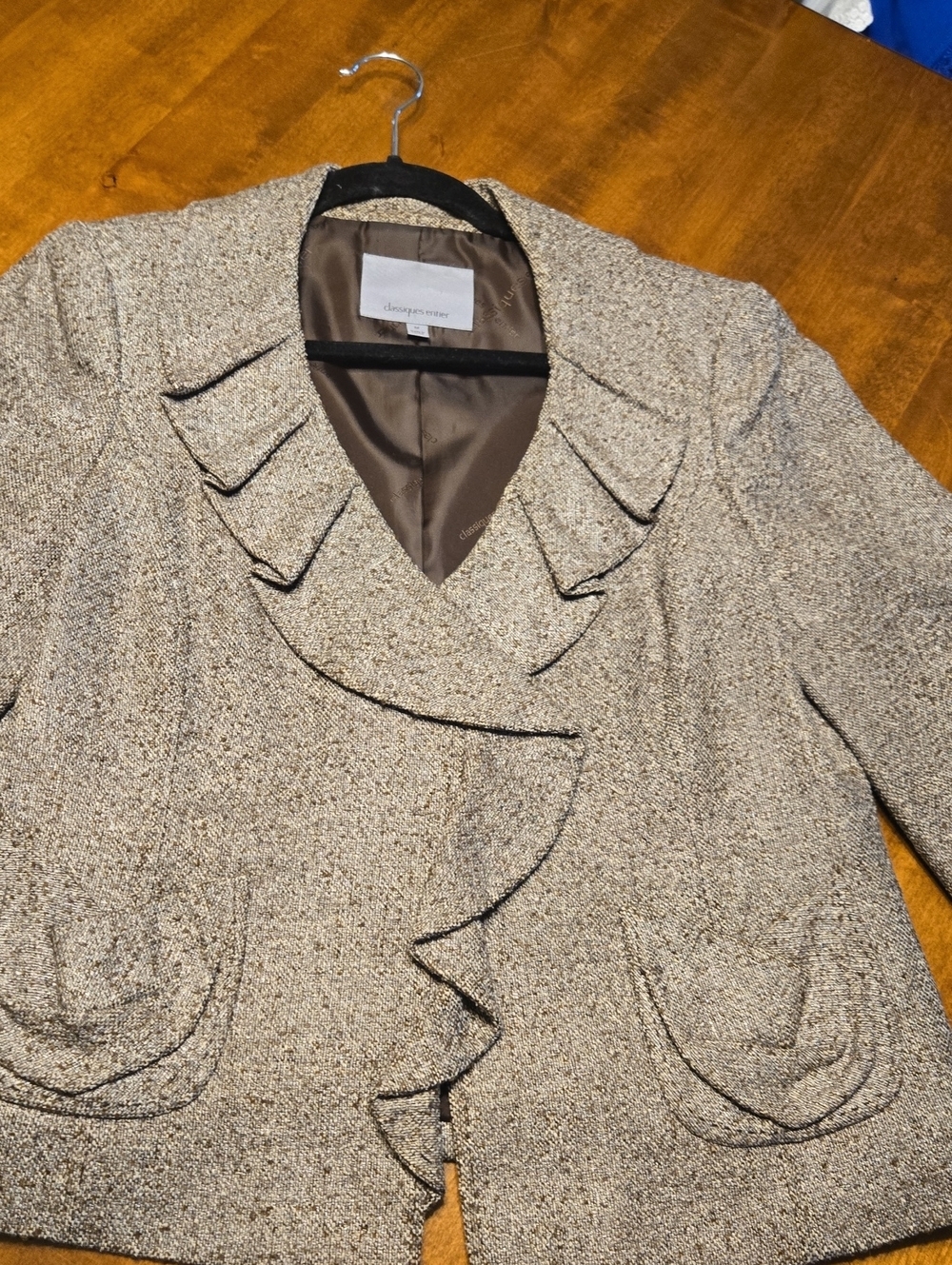 Classiques Entier Brown Tweed Ruffle-Front Blazer